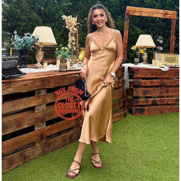 ZARA Satin Effect Slip Midi Dress NWT | Gold Ochre | Adjustable Straps - Picture 9 of 16